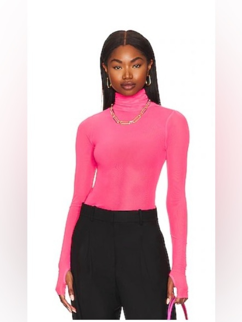 Revolve AFRM Neon Pink Long-Sleeve Turtleneck Top, Small